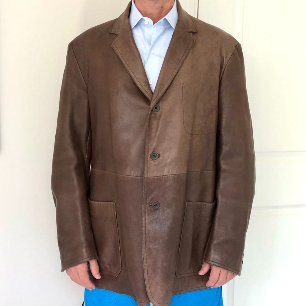 Donna Karan Variegated Brown Leather Jacket.
